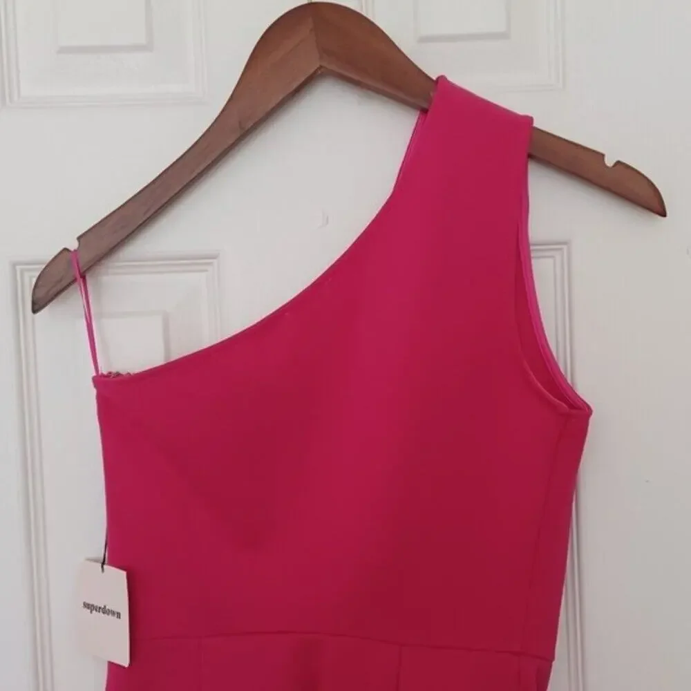 Superdown Nava One Shoulder Mini Dress Hot Pink Cut Out Small NWT - Picture 10 of 11